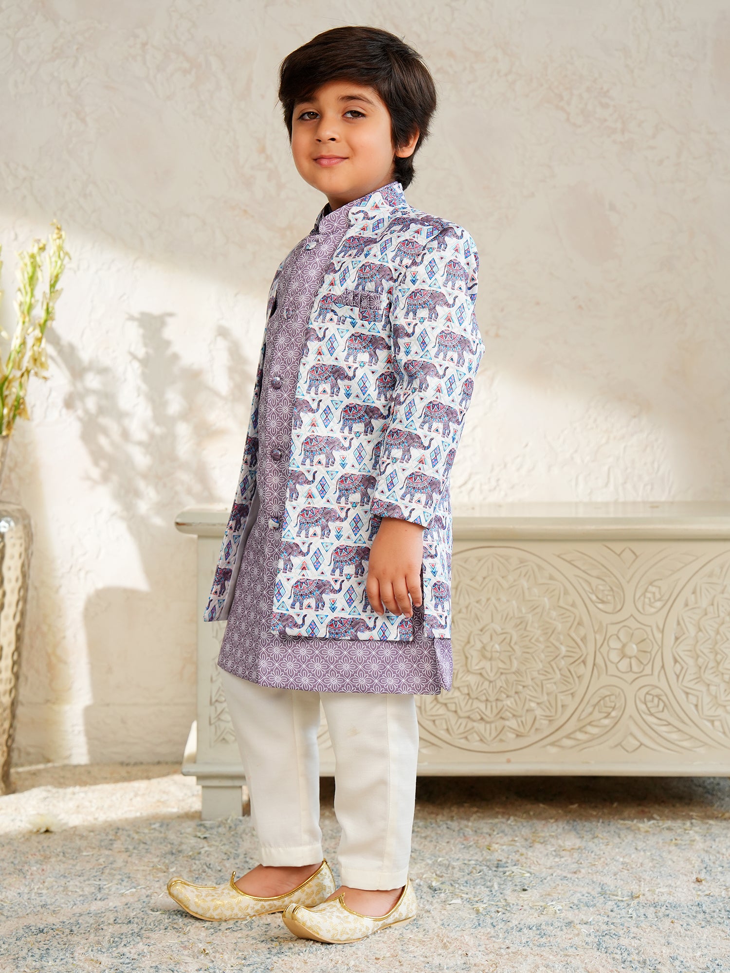 Purple Jacquard Full Sleeves Rich Elephant Embroidery Sherwani