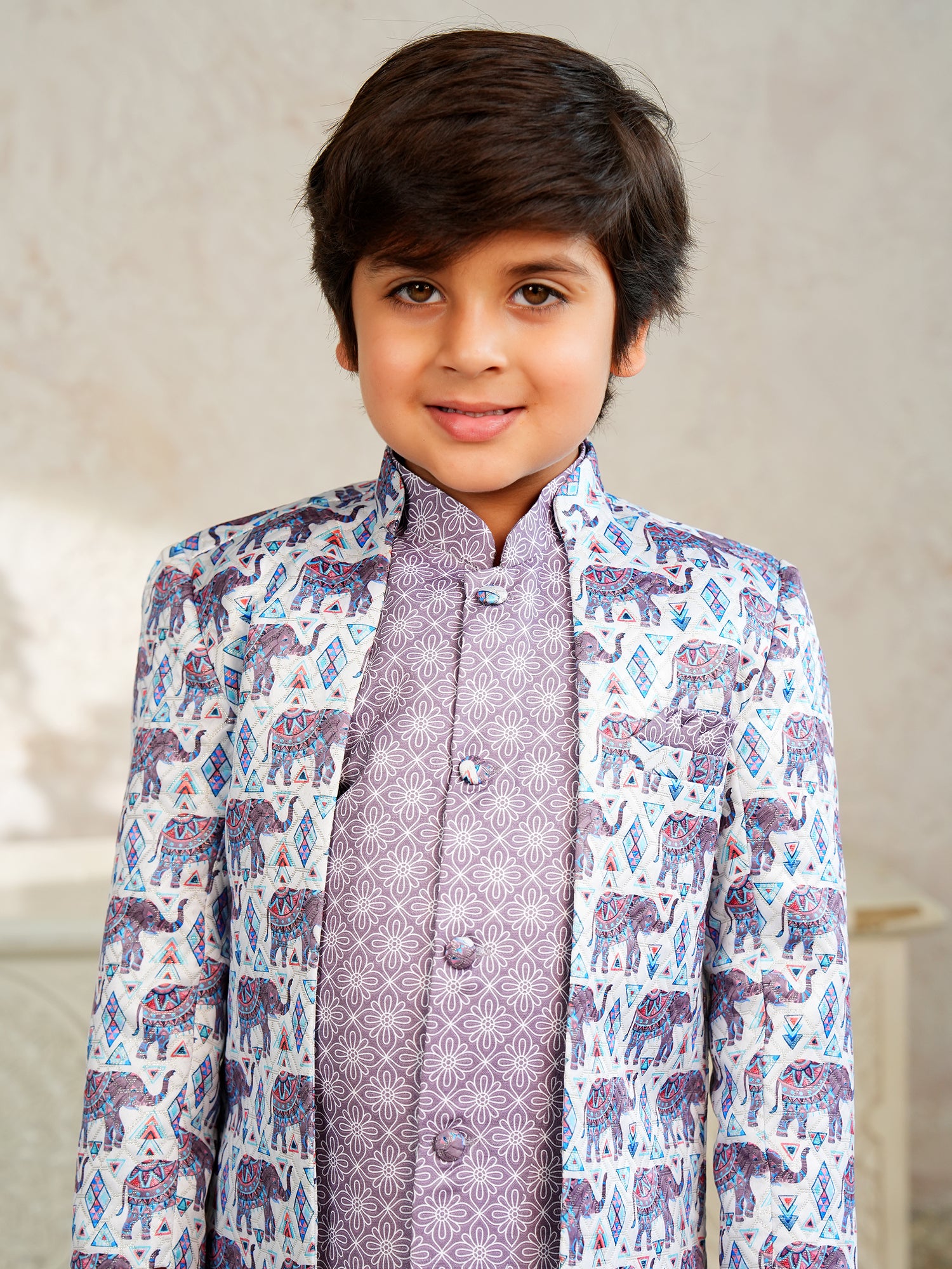 Purple Jacquard Full Sleeves Rich Elephant Embroidery Sherwani