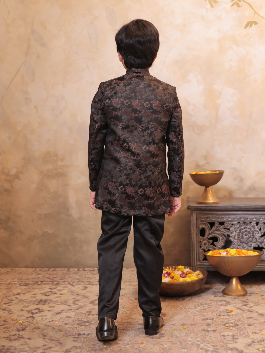 AJ Dezines Black Jacquard Full Sleeves Sequins and Embroidery Sherwani