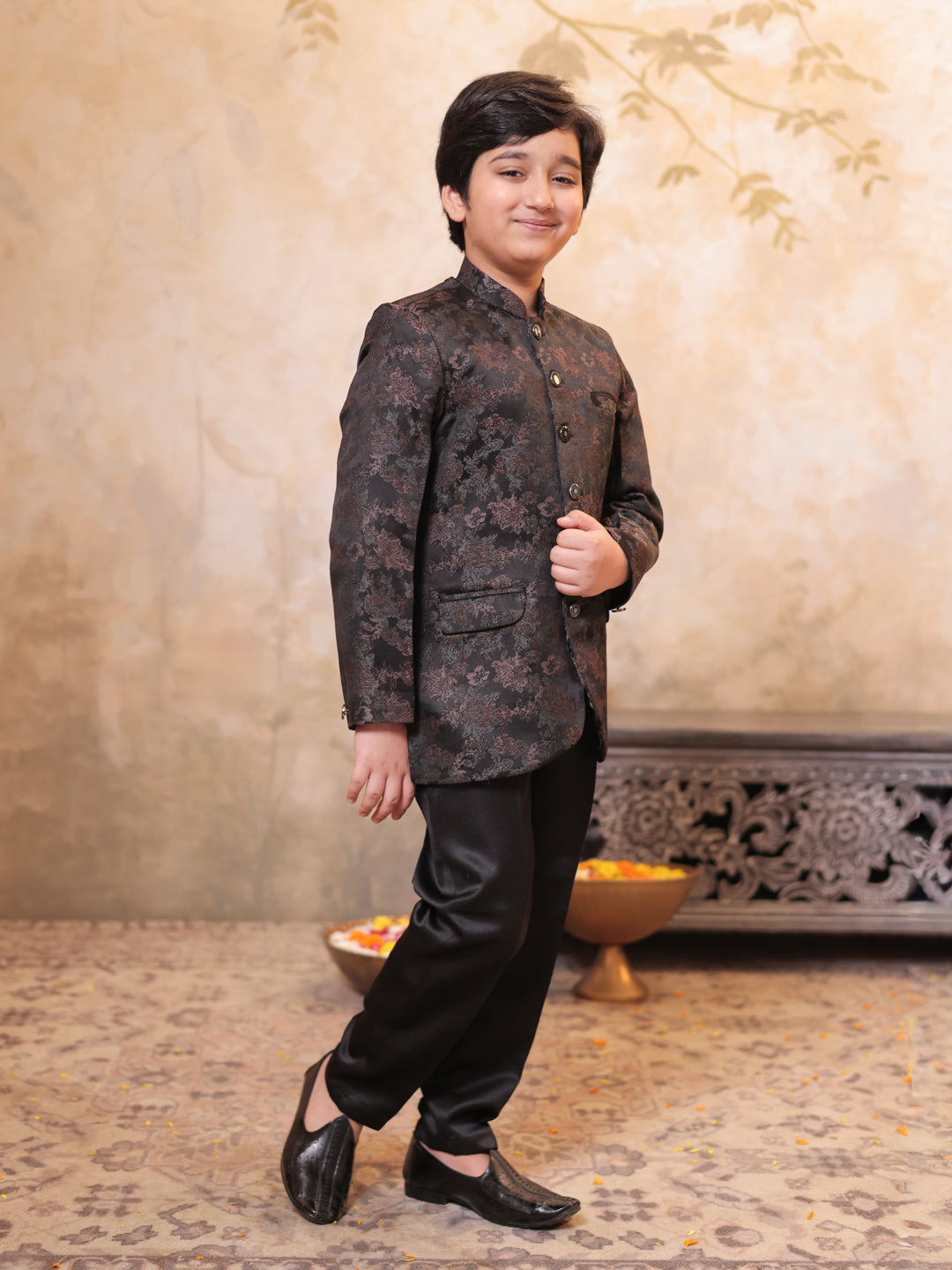 AJ Dezines Black Jacquard Full Sleeves Sequins and Embroidery Sherwani