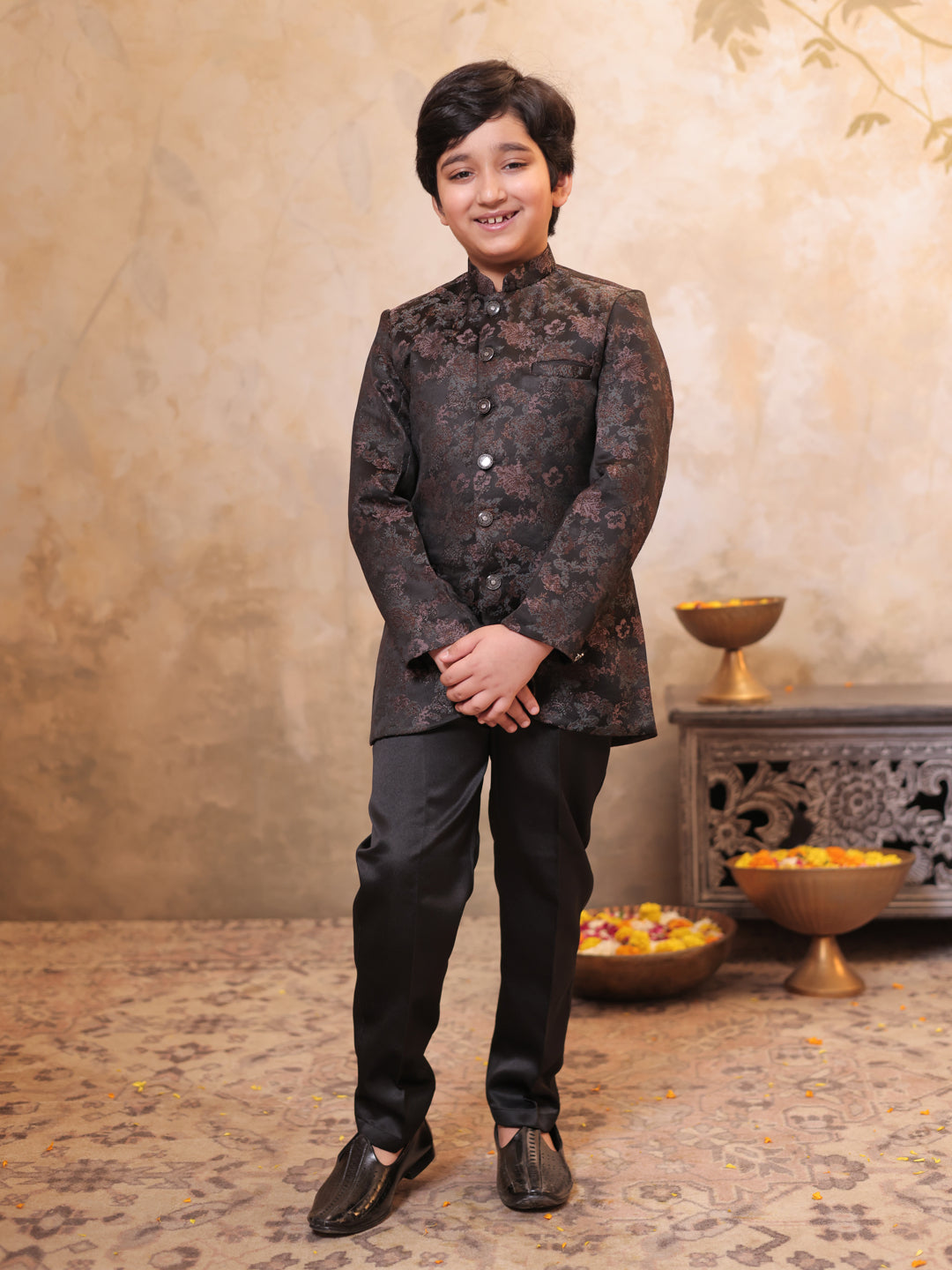 AJ Dezines Black Jacquard Full Sleeves Sequins and Embroidery Sherwani