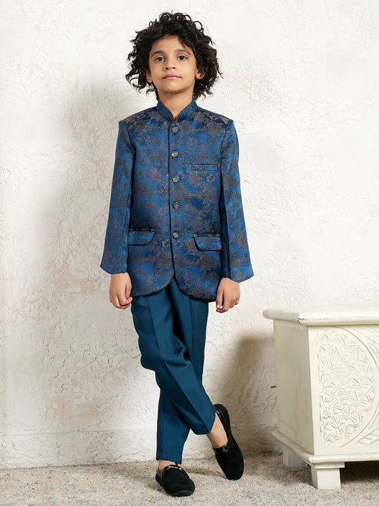 AJ Dezines Blue Jacquard Full Sleeves Sequins and Embroidery Sherwani