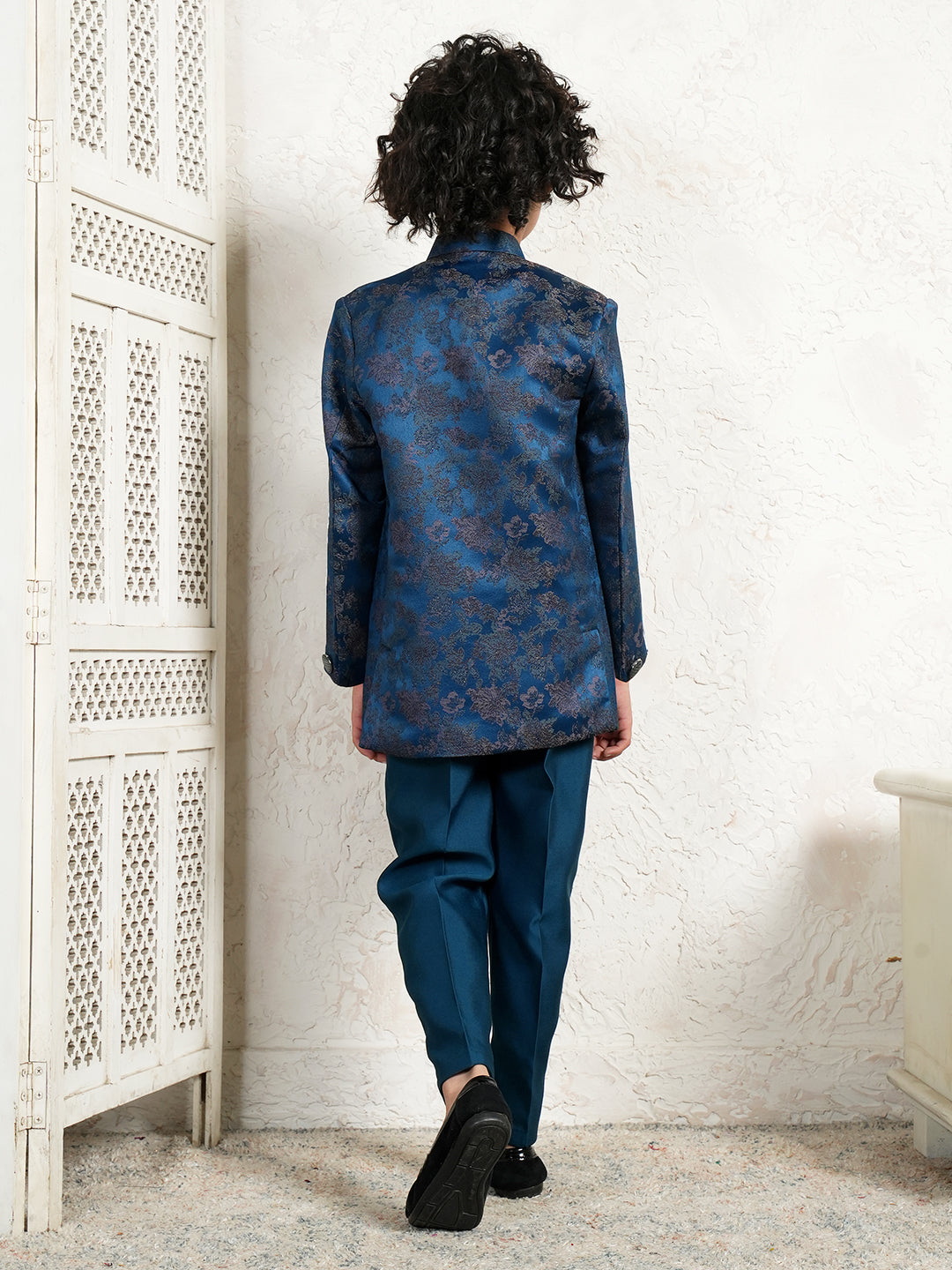 AJ Dezines Blue Jacquard Full Sleeves Sequins and Embroidery Sherwani