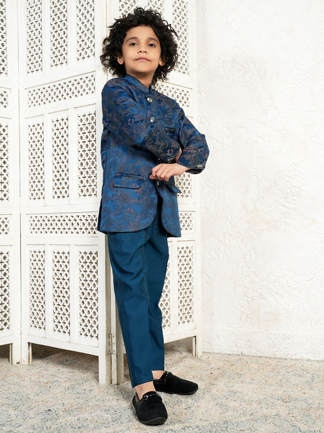 AJ Dezines Blue Jacquard Full Sleeves Sequins and Embroidery Sherwani