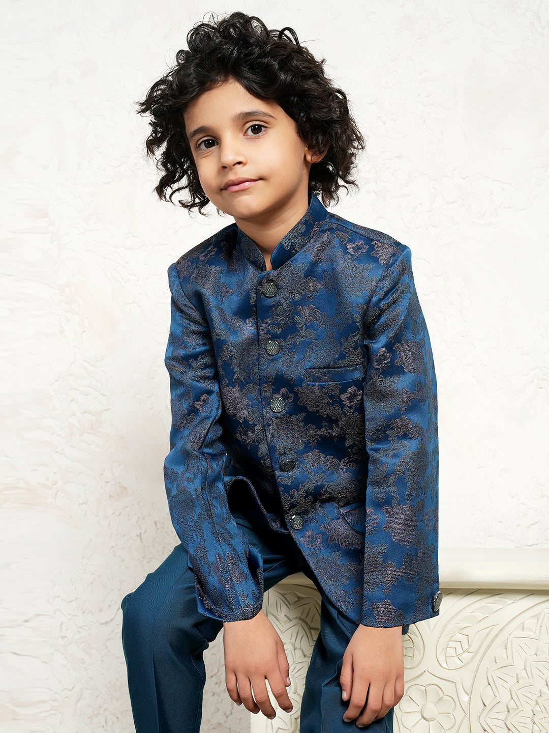 AJ Dezines Blue Jacquard Full Sleeves Sequins and Embroidery Sherwani