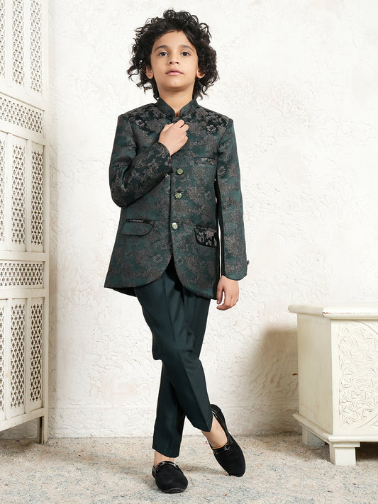 AJ Dezines Green Jacquard Full Sleeves Sequins and Embroidery Sherwani