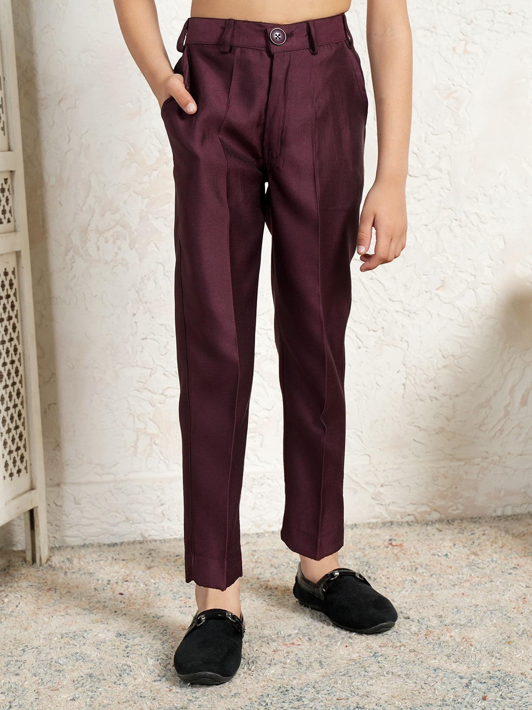 Maroon Embroidered Jacquard Sherwani for Boys