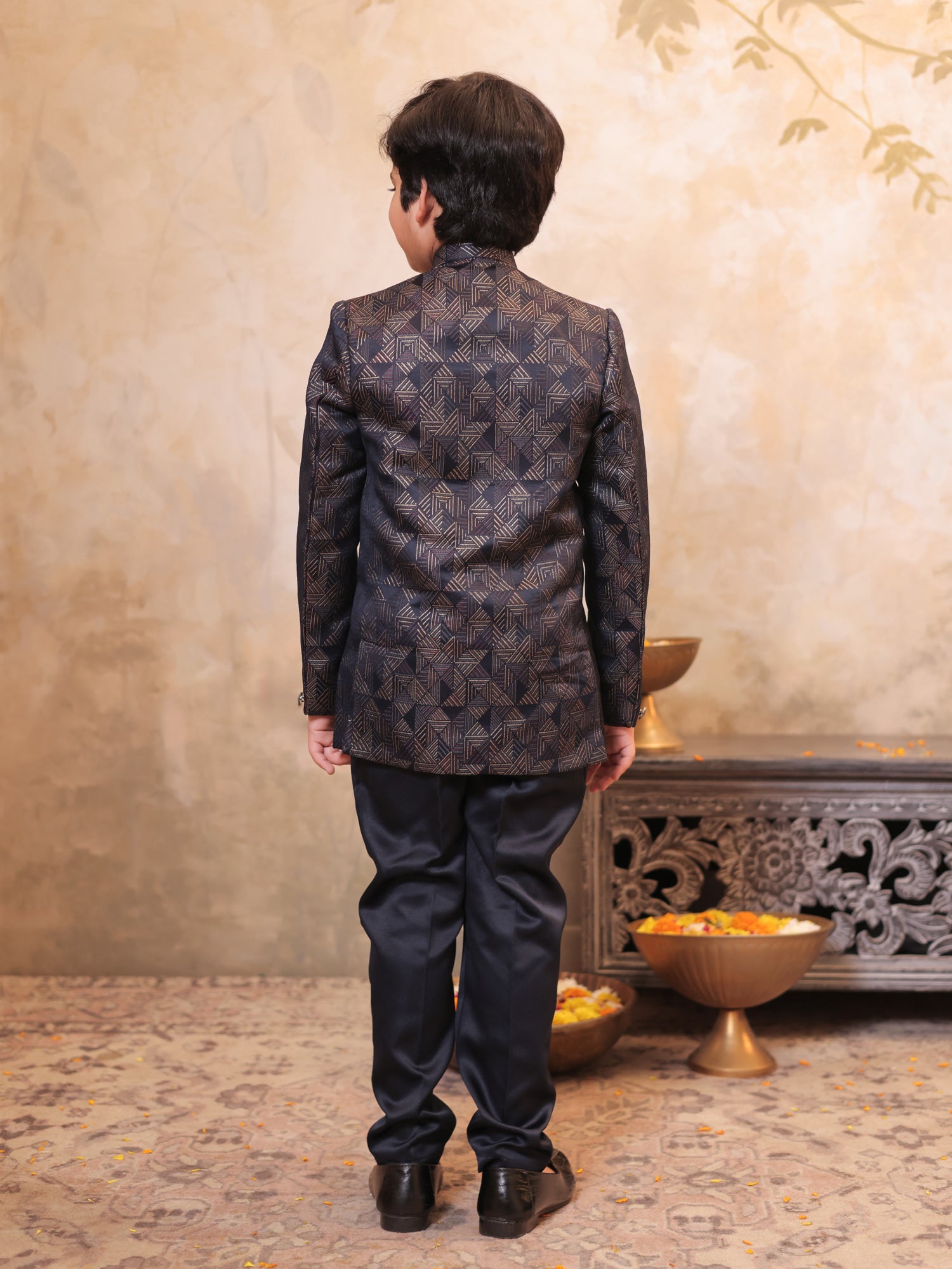Boys Purple Jacquard Full Sleeves Embroidery Sherwani