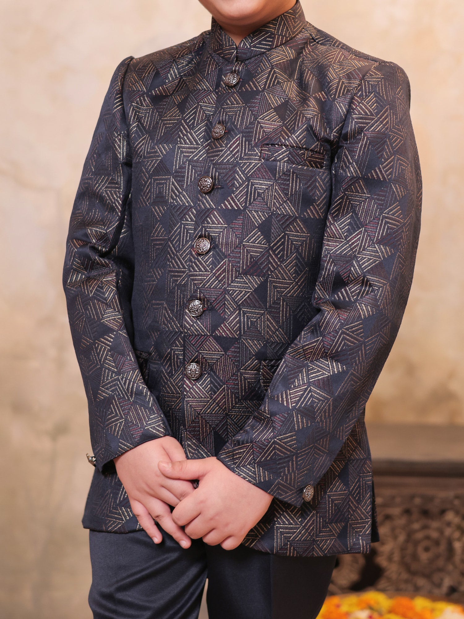 Boys Purple Jacquard Full Sleeves Embroidery Sherwani