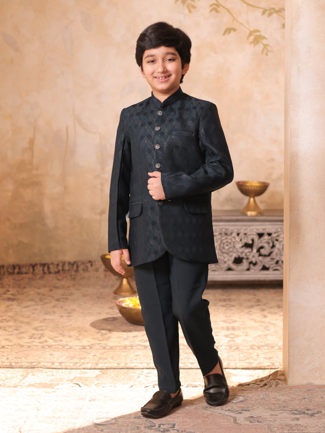 GREEN Jacquard Full Sleeves Sequins and Embroidery Sherwani