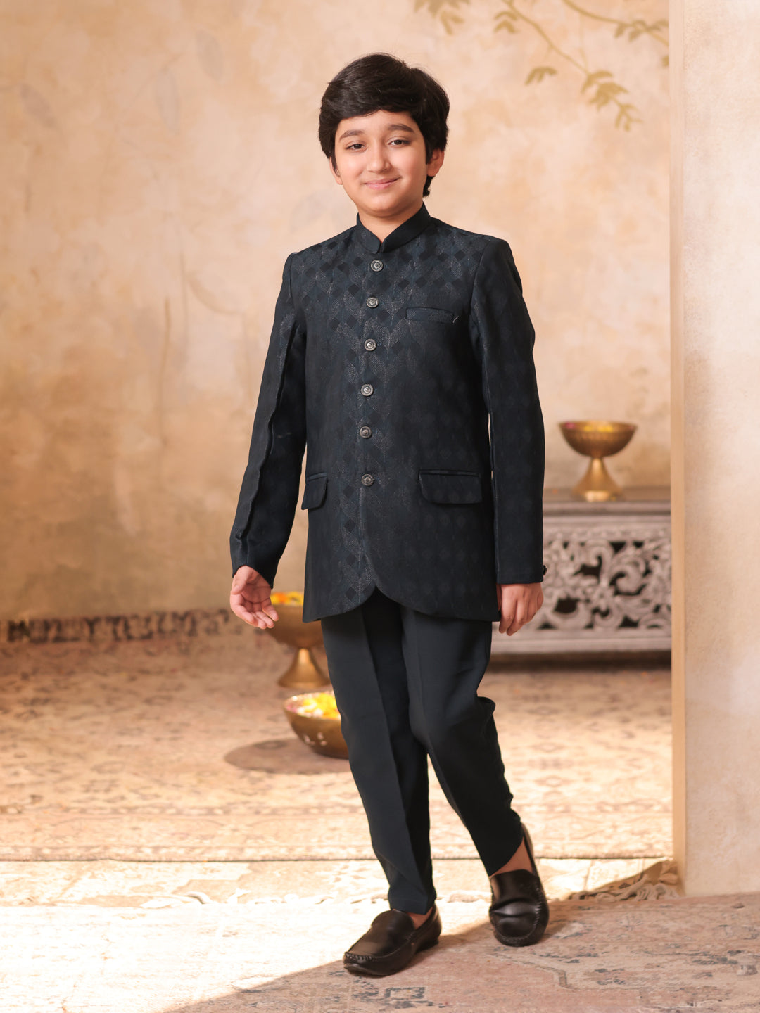 GREEN Jacquard Full Sleeves Sequins and Embroidery Sherwani