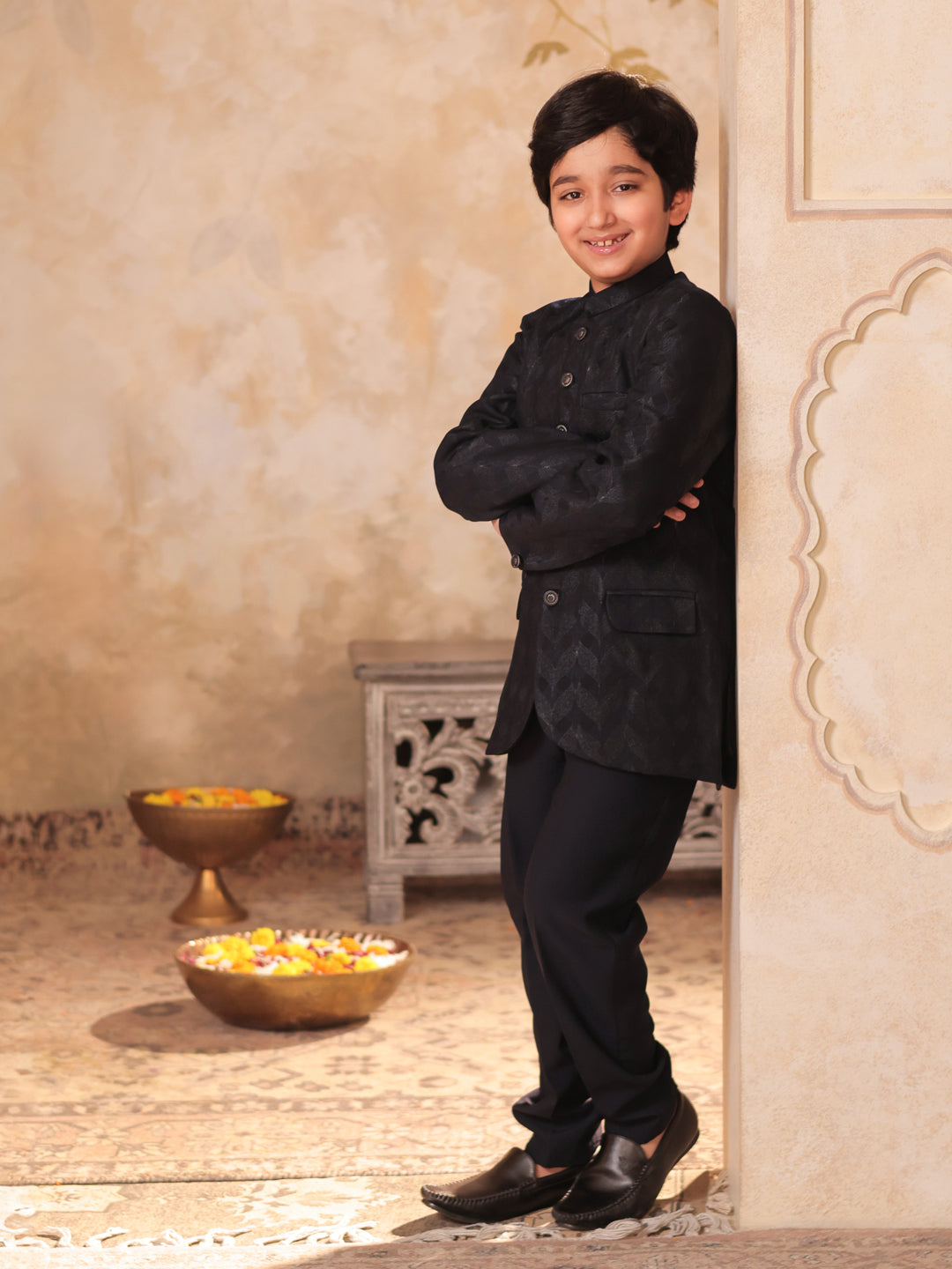 AJ Dezines NAVY-BLUE Jacquard Full Sleeves Sequins and Embroidery Sherwani