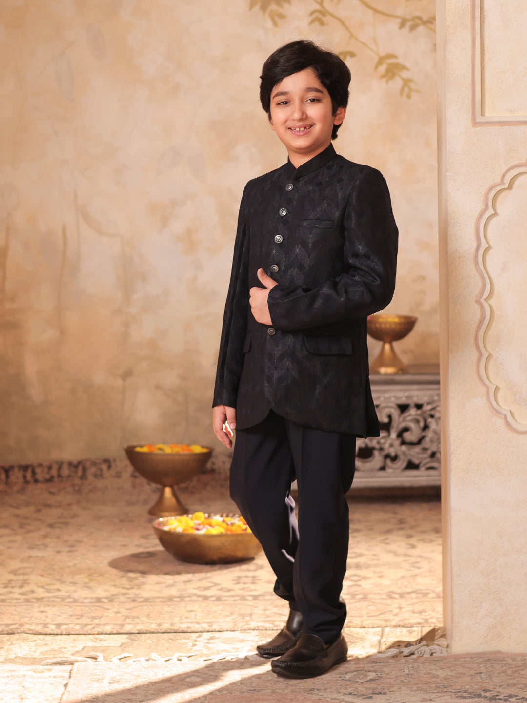 AJ Dezines NAVY-BLUE Jacquard Full Sleeves Sequins and Embroidery Sherwani