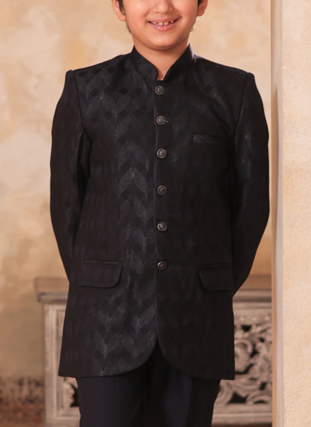 AJ Dezines NAVY-BLUE Jacquard Full Sleeves Sequins and Embroidery Sherwani