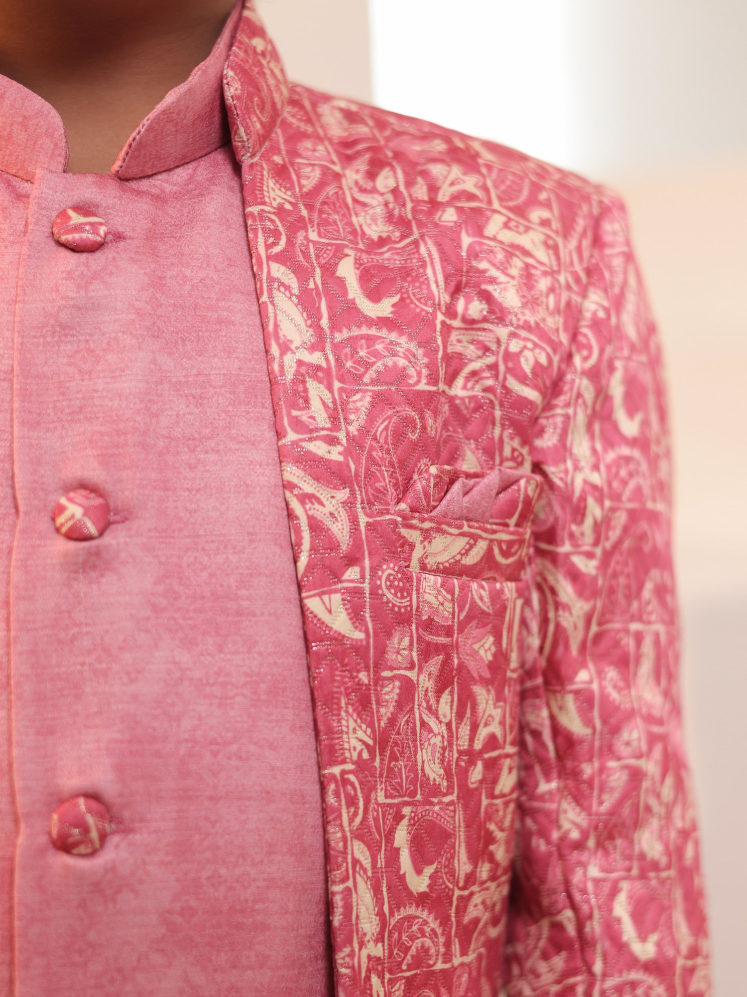 Boys Pink Jacquard Full Sleeves Rich Embroidery Sherwani