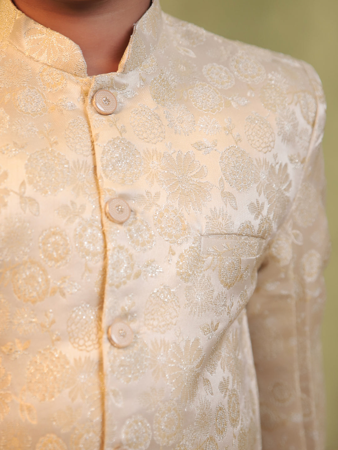 AJ Dezines Cream Jacquard Full Sleeves Rich Floral Embroidery Sherwani