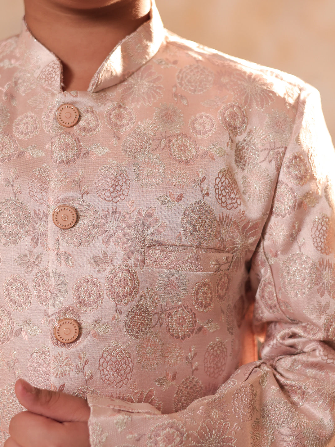 AJ Dezines Pink Jacquard Full Sleeves Rich Floral Embroidery Sherwani