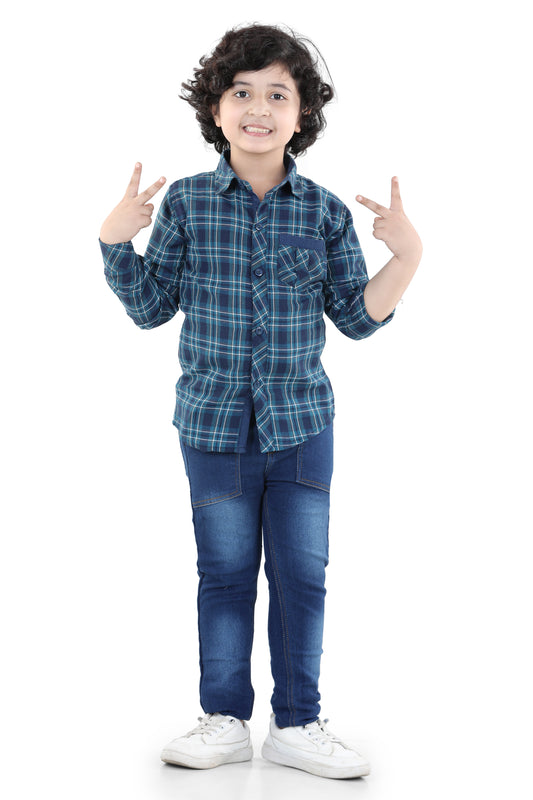 Blue Kids Regular Fit Shirt and Jeans Clothing Set For Boys