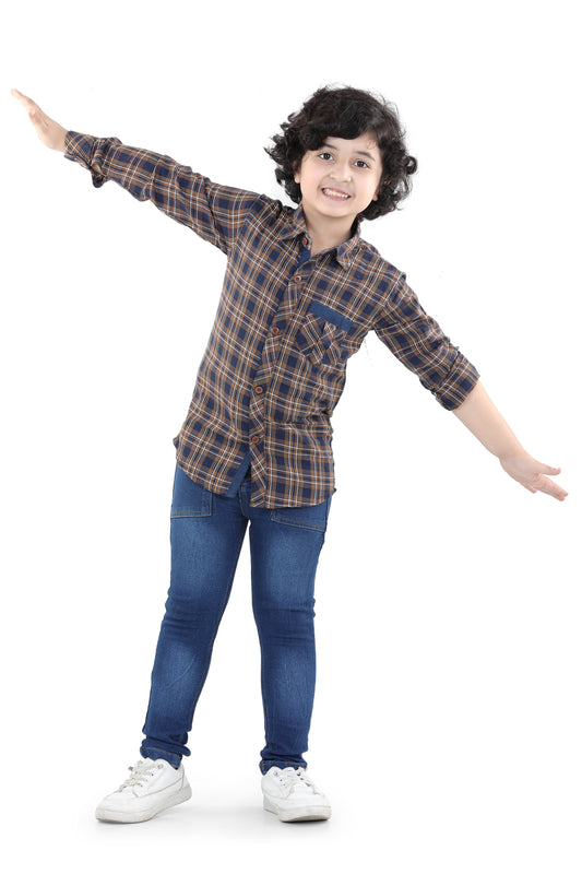 Brown Kids Regular Fit Shirt and Jeans Clothing Set For Boys