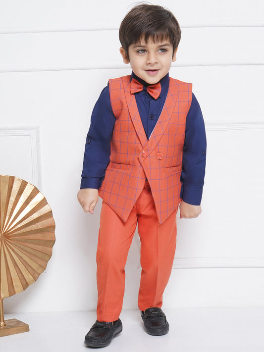 Kids Boys Gajri Checkered Suiting Blend Shirt Pant Waistcoat