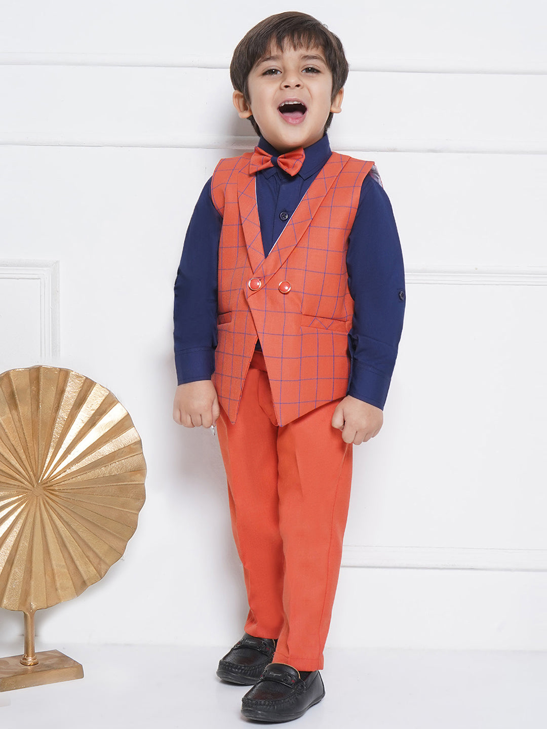 Kids Boys Gajri Checkered Suiting Blend Shirt Pant Waistcoat