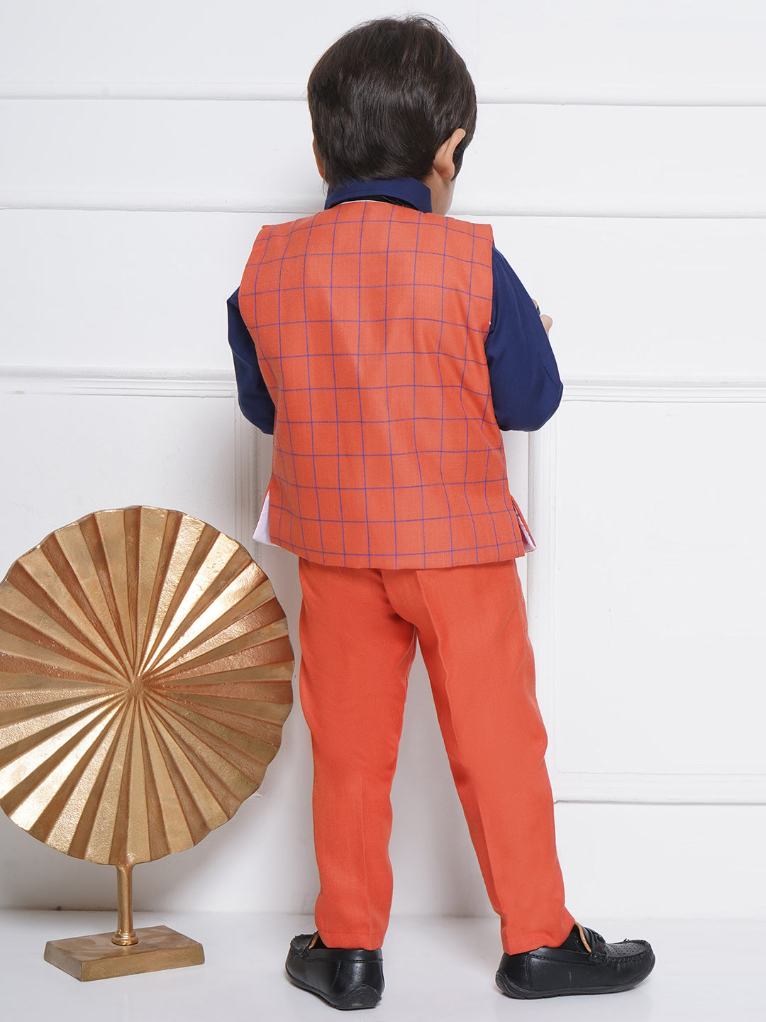 Kids Boys Gajri Checkered Suiting Blend Shirt Pant Waistcoat