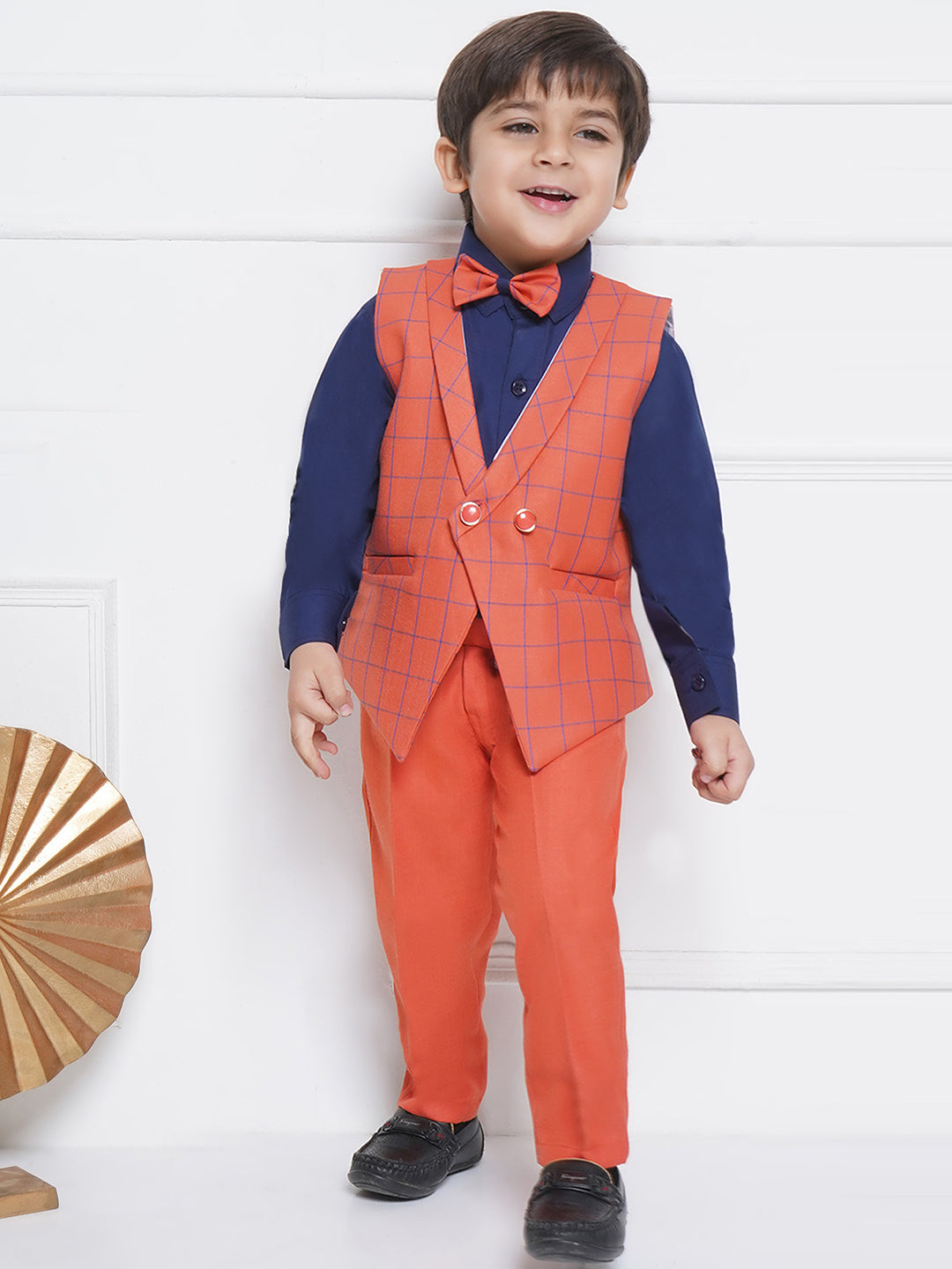 Kids Boys Gajri Checkered Suiting Blend Shirt Pant Waistcoat