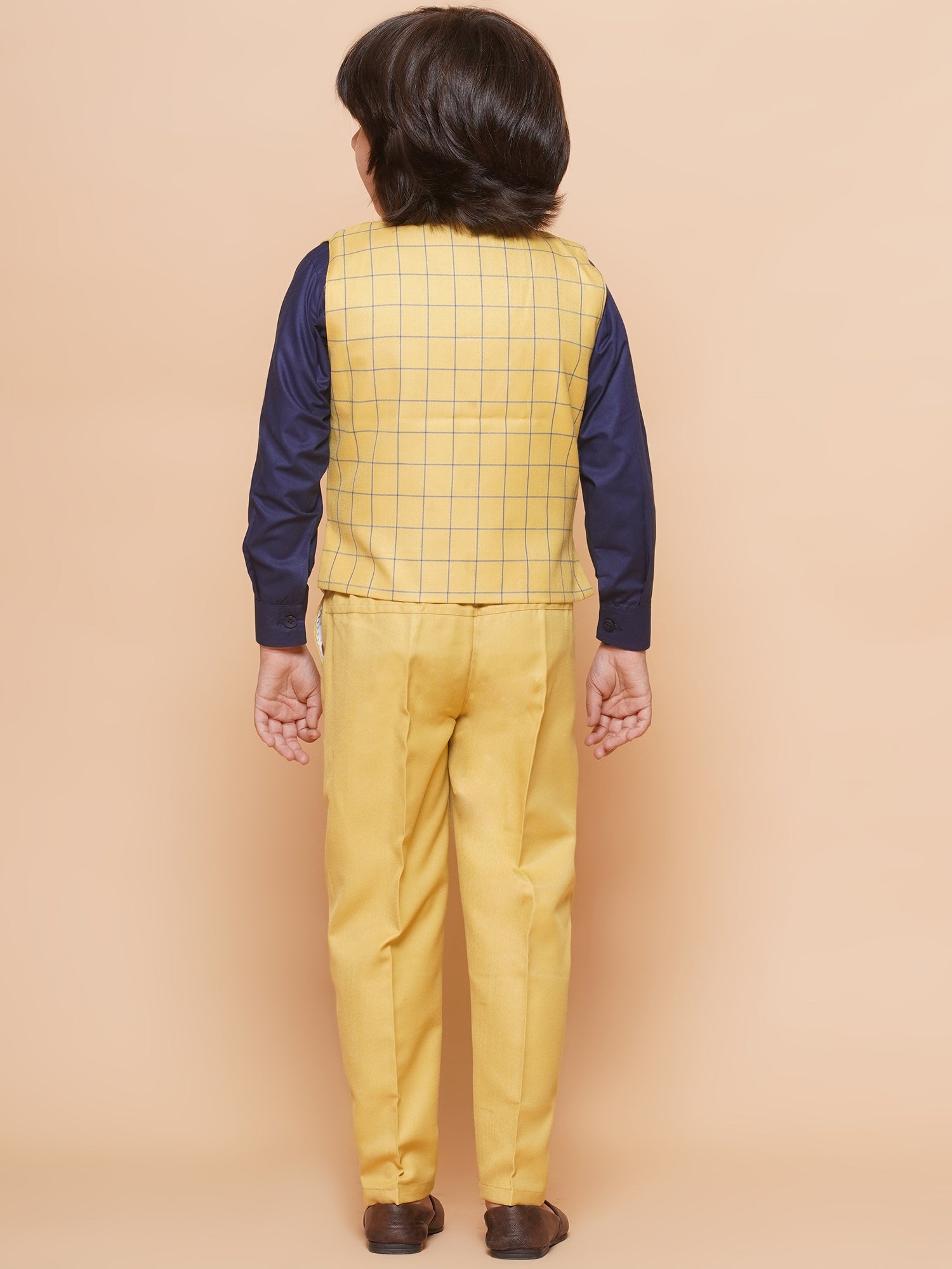 Kids Boys Yellow Solid Cotton Blend Shirt Pant Waistcoat - AJ Dezines