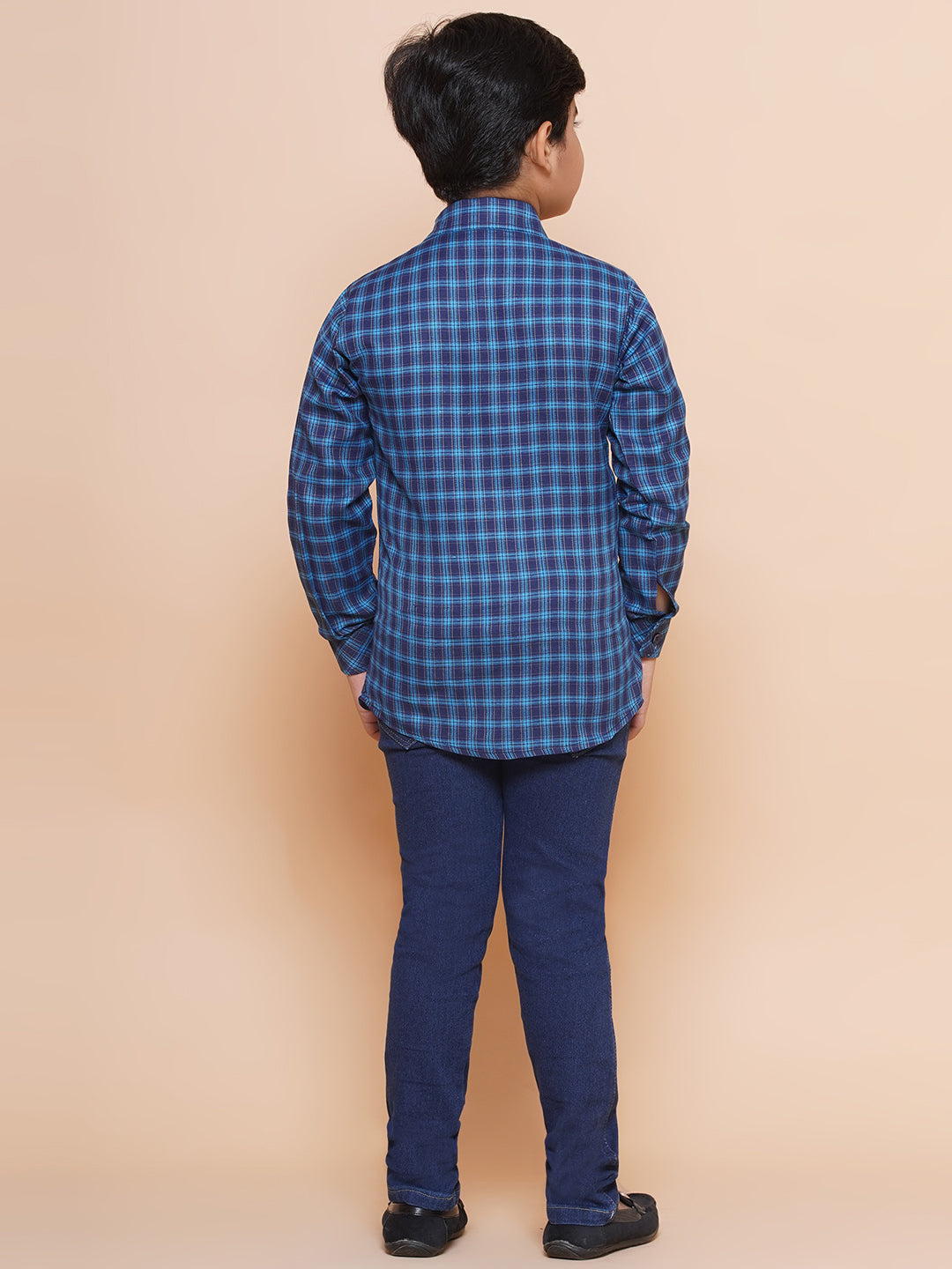 Kids Boys Navy Blue Checkered Cotton Top & Bottom Set - AJ Dezines