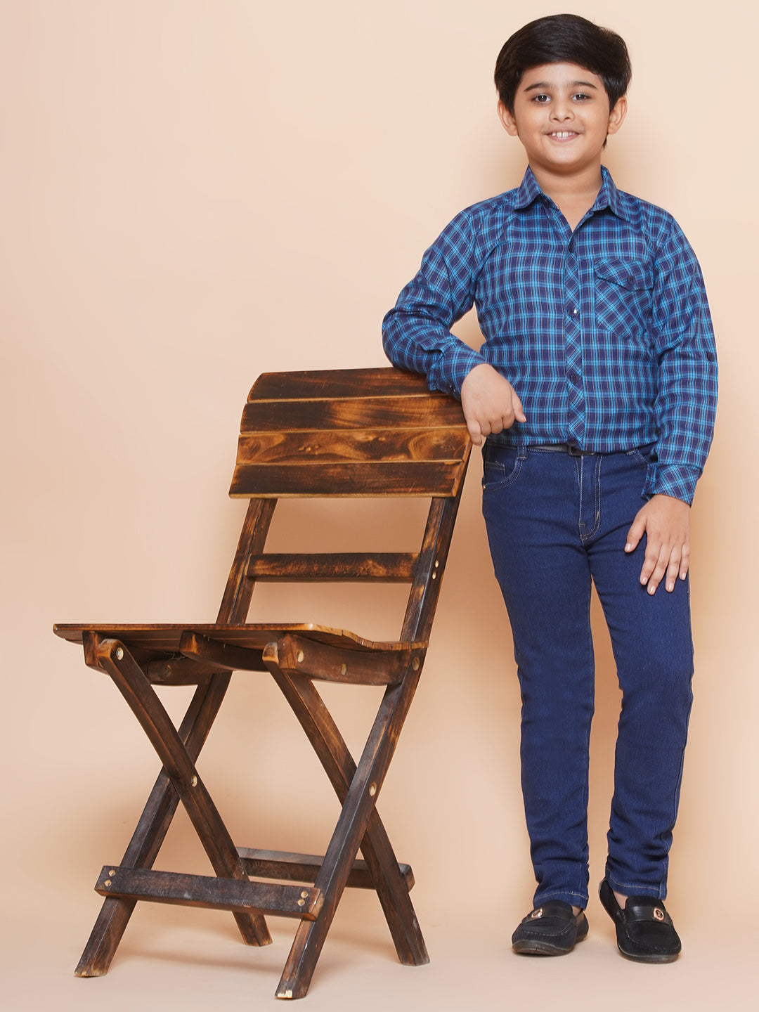 Kids Boys Navy Blue Checkered Cotton Top & Bottom Set - AJ Dezines