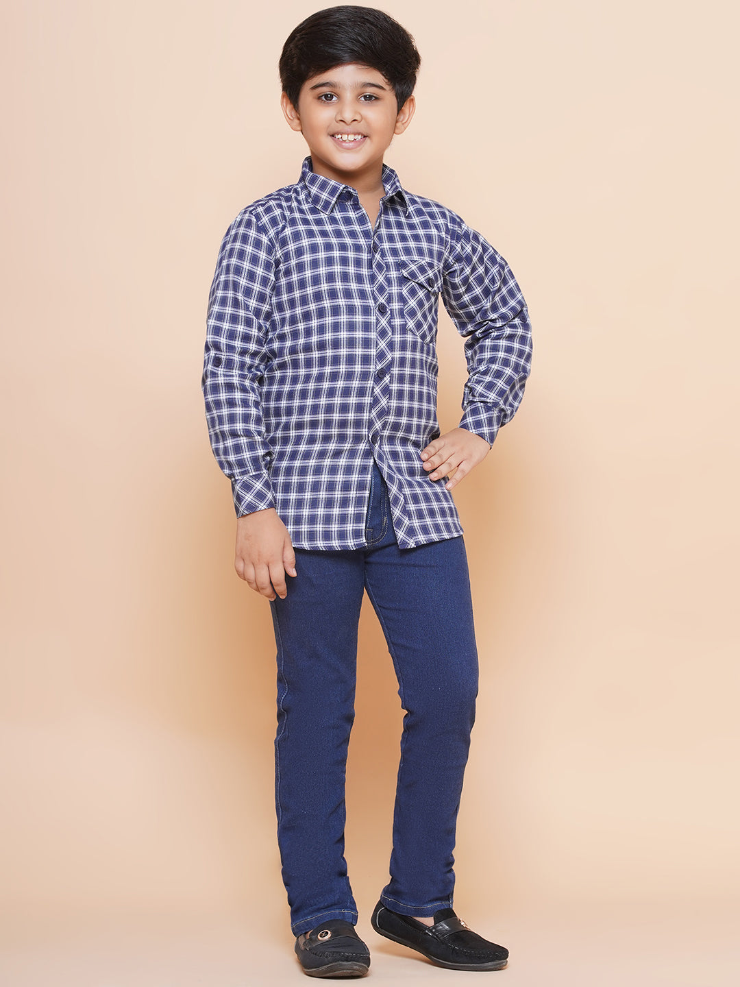 Kids Boys Purple Checkered Cotton Top & Bottom Set