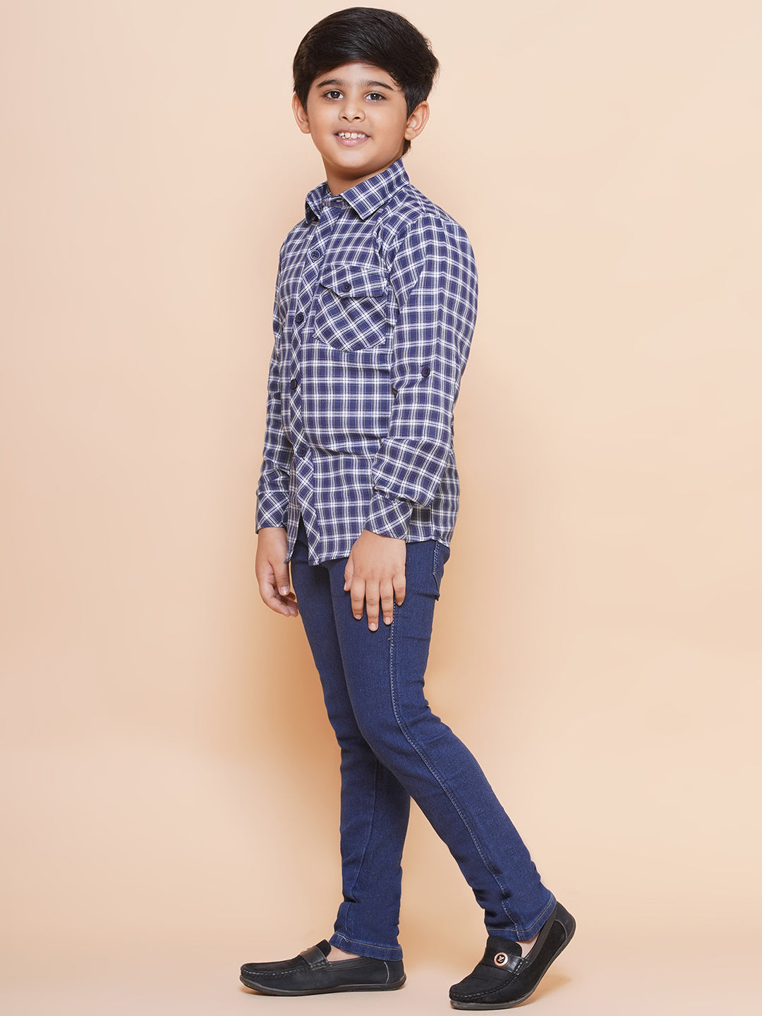 Kids Boys Purple Checkered Cotton Top & Bottom Set