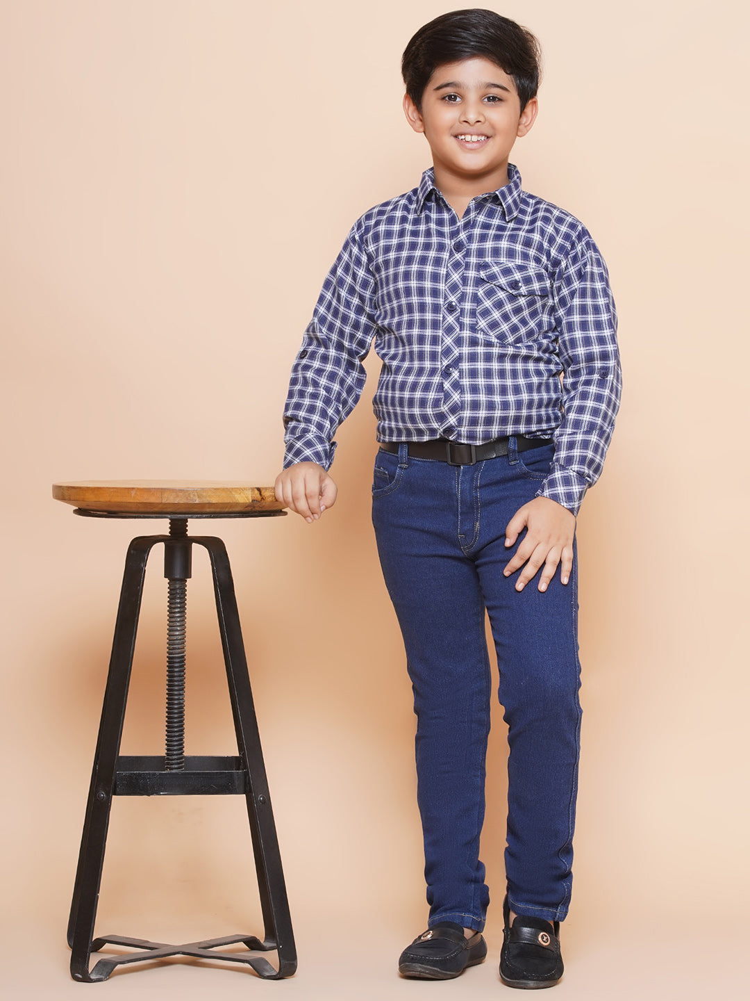 Kids Boys Purple Checkered Cotton Top & Bottom Set