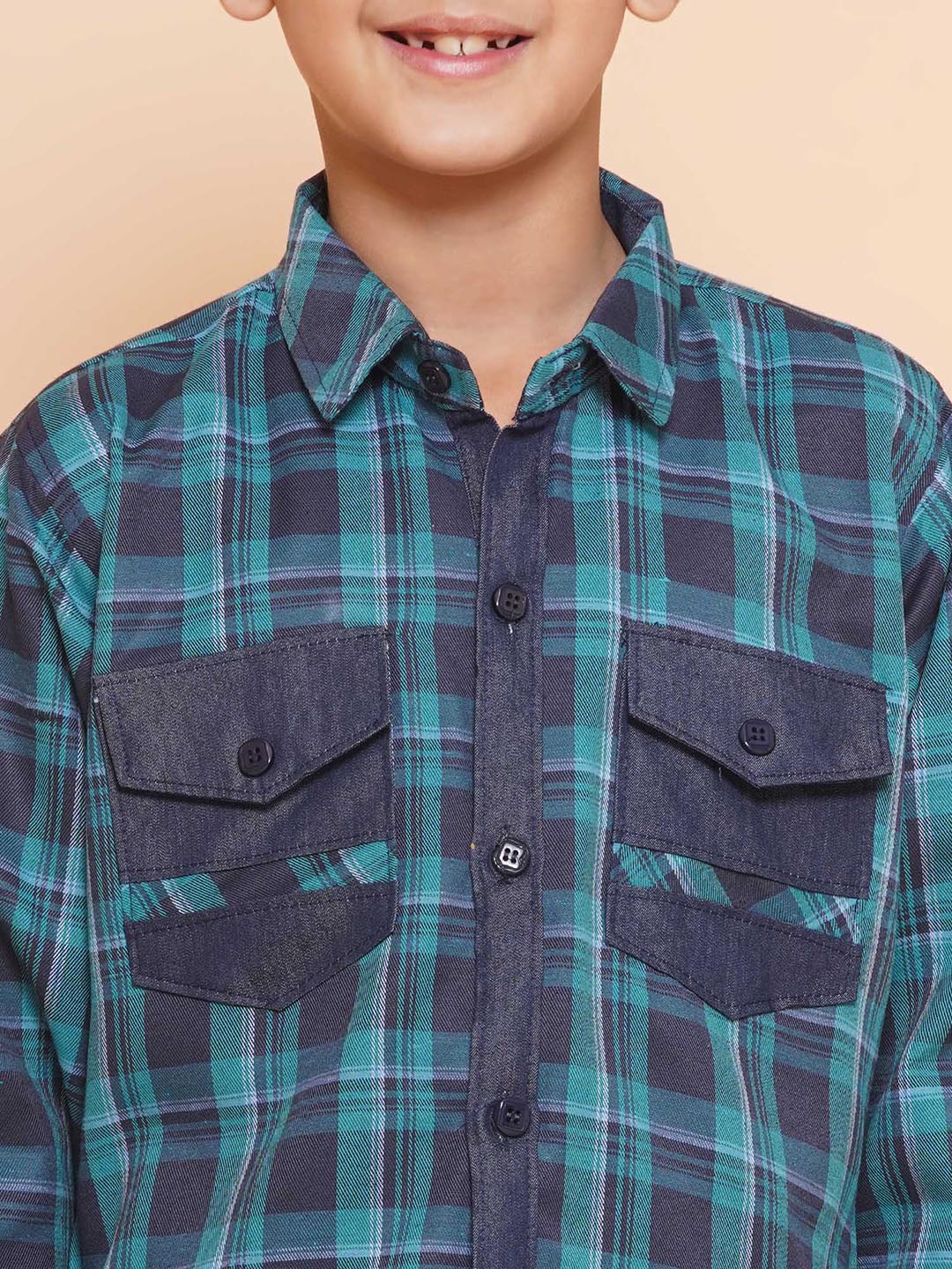 Kids Boys Blue Checkered Cotton Top & Bottom Set