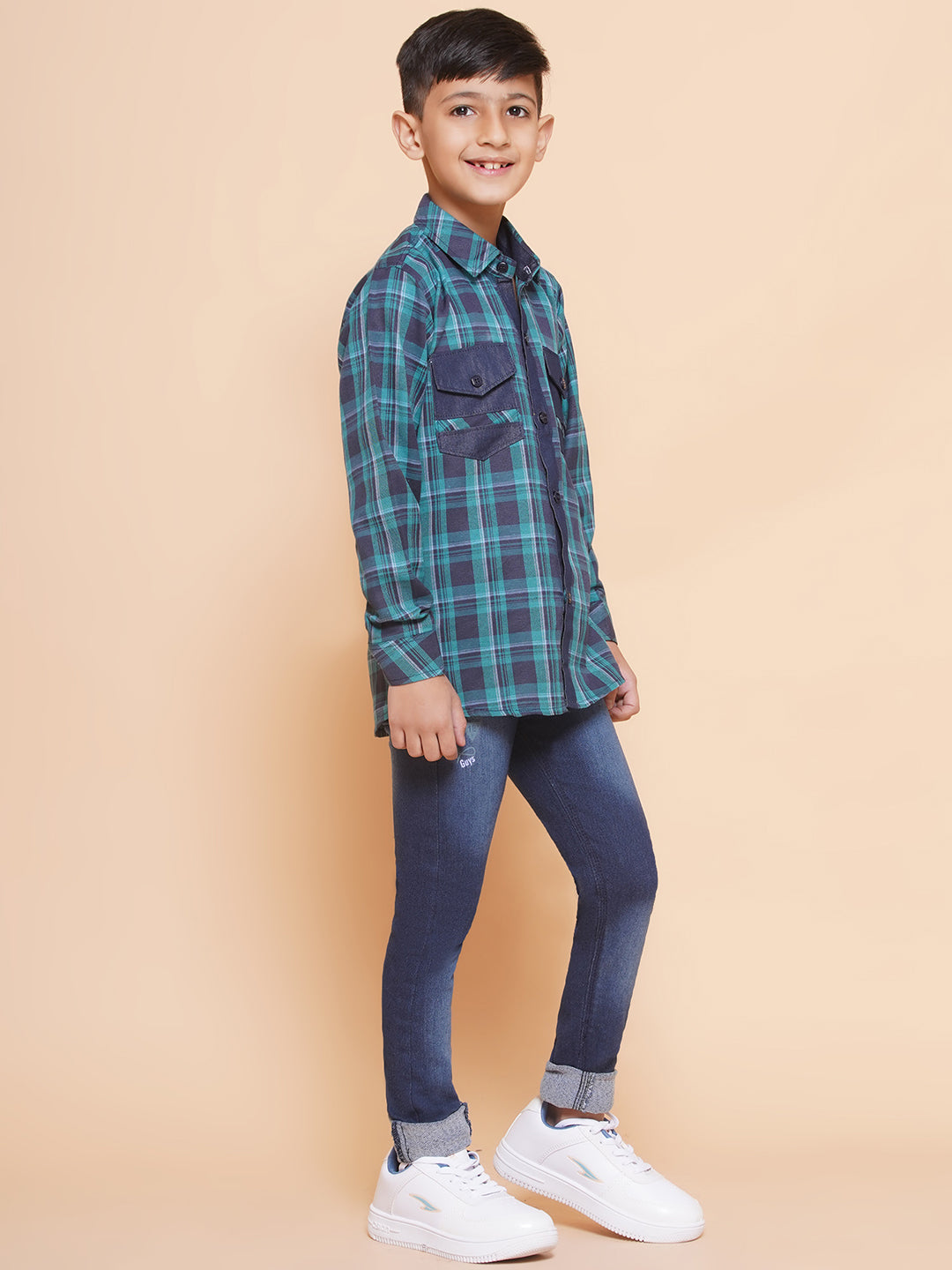 Kids Boys Blue Checkered Cotton Top & Bottom Set