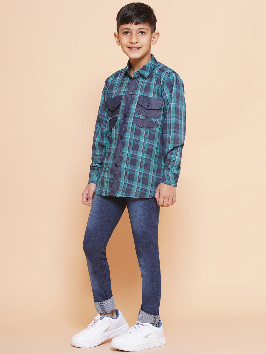 Kids Boys Blue Checkered Cotton Top & Bottom Set