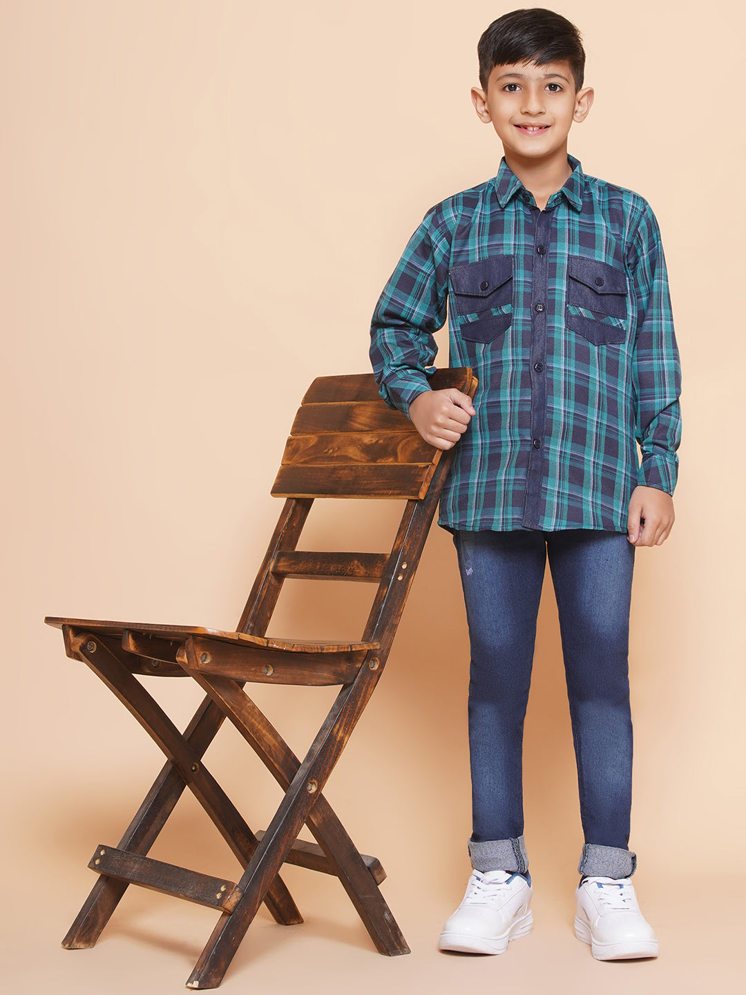 Kids Boys Blue Checkered Cotton Top & Bottom Set