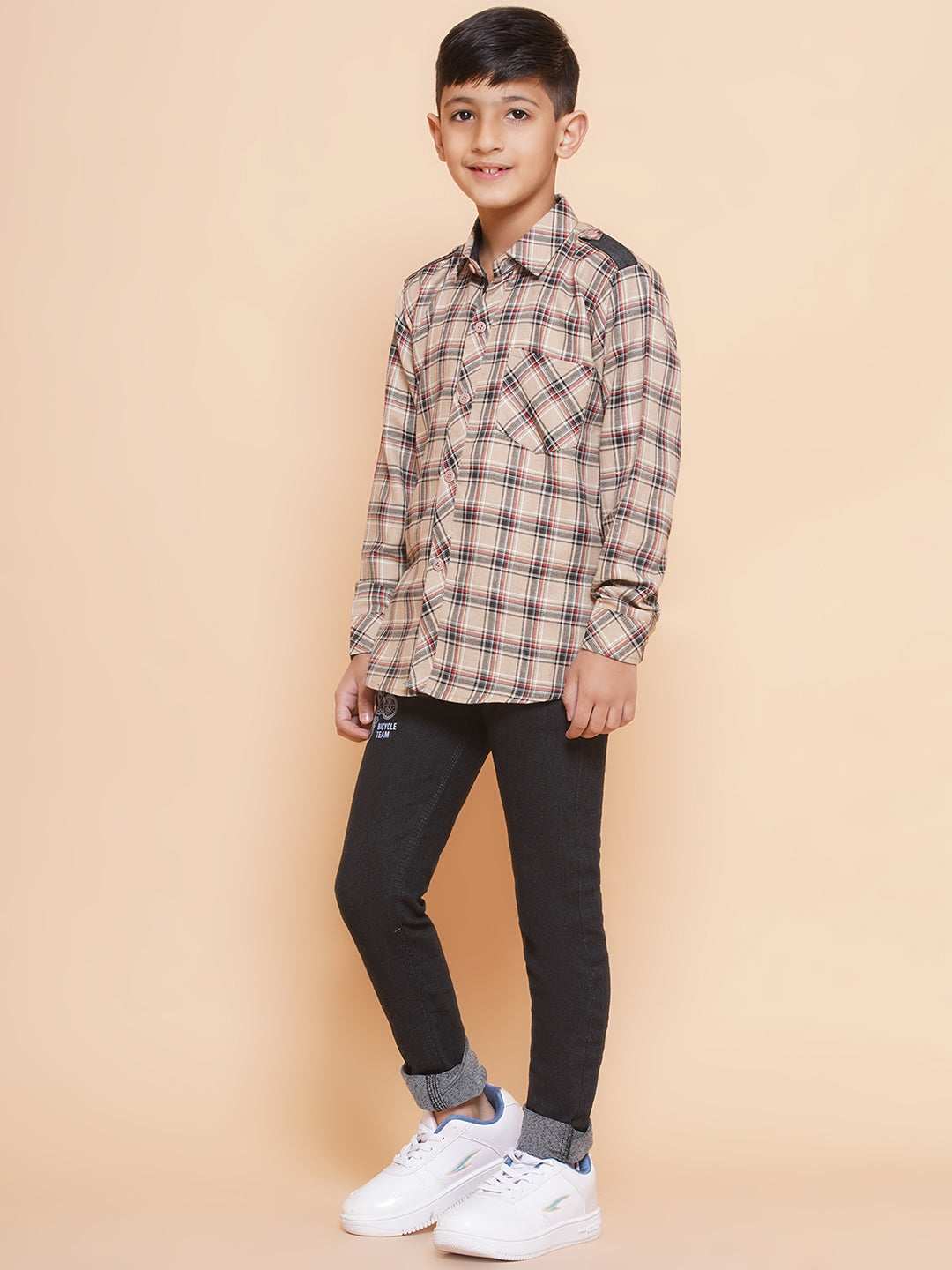Kids Beige Shirt and Jeans Clothing Set For Boys