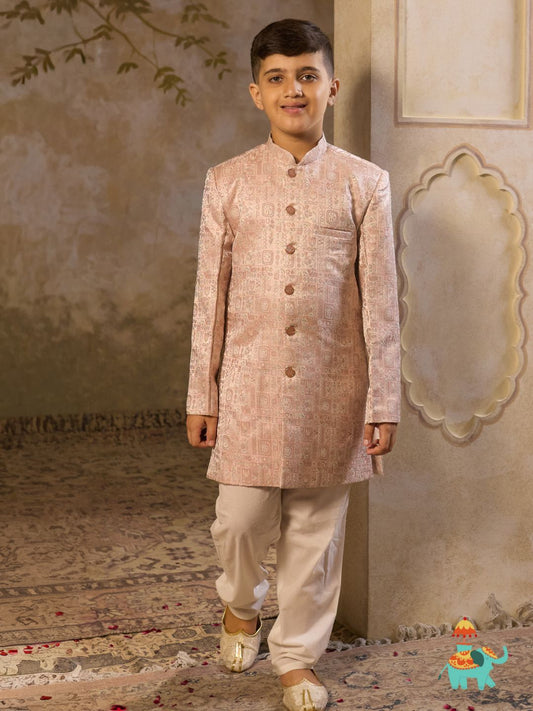 AJ Dezines Pink Jacquard Full Sleeves Rich Floral Embroidery Sherwani