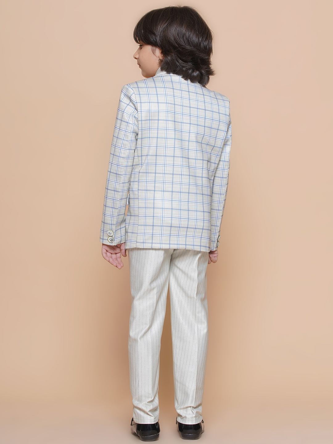Boys Kids Check Light Green Cotton Blend Suit Set