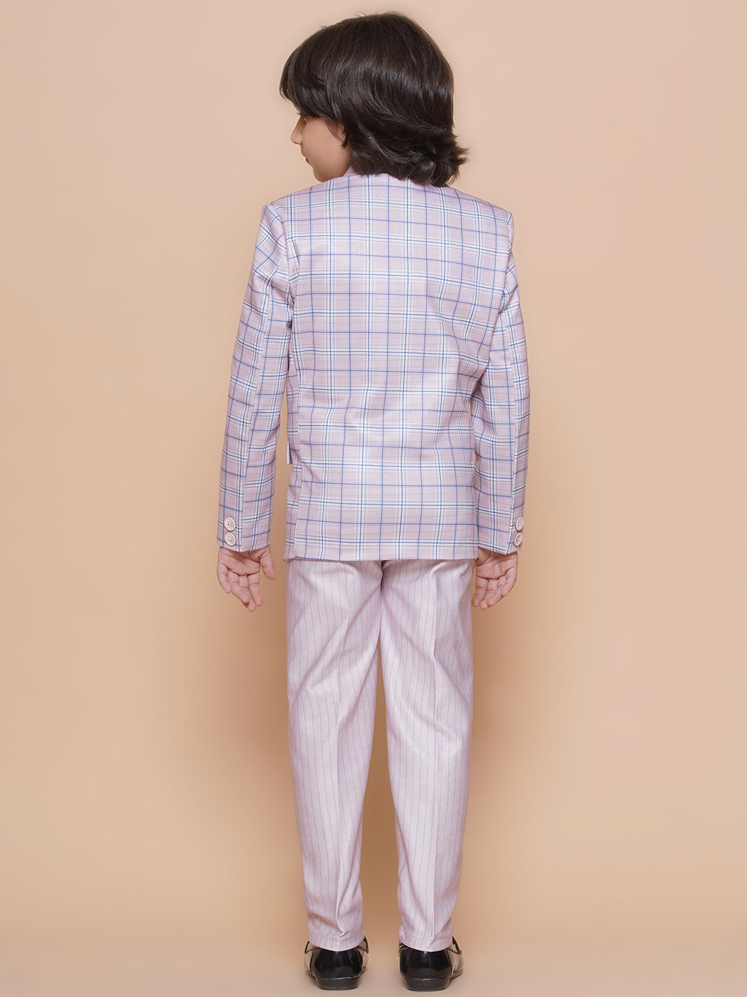 Boys Kids Check Light Pink Cotton Blend Suit Set - AJ Dezines