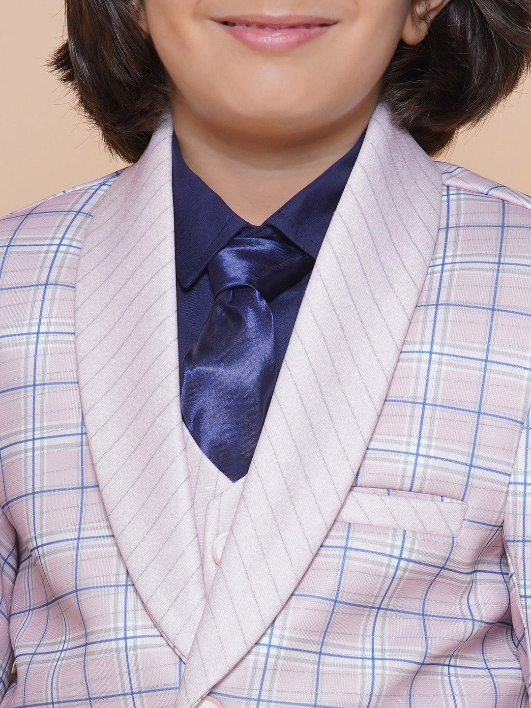 Boys Kids Check Light Pink Cotton Blend Suit Set - AJ Dezines