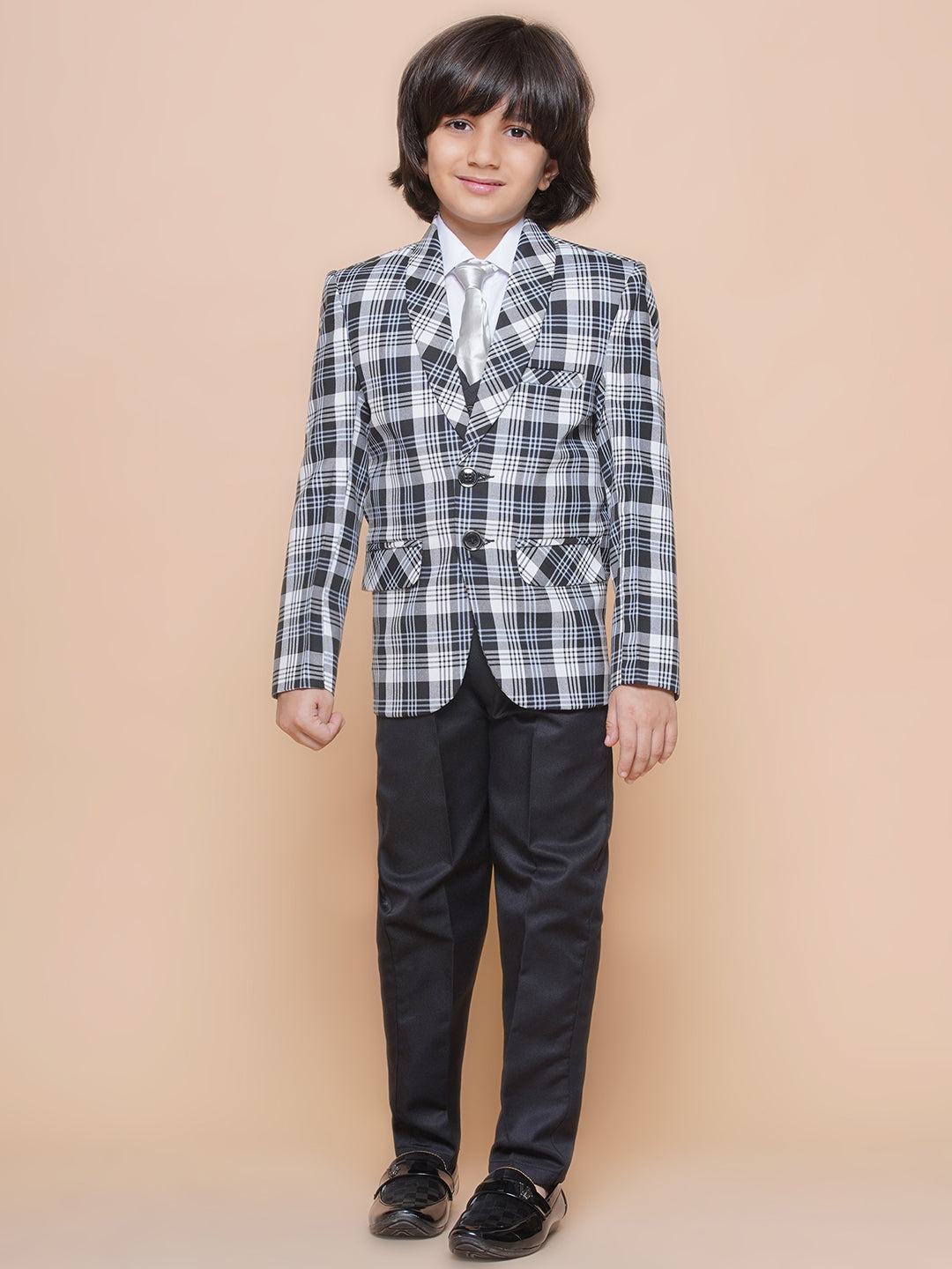 Boys Kids Check White Cotton Blend Suit Set - AJ Dezines