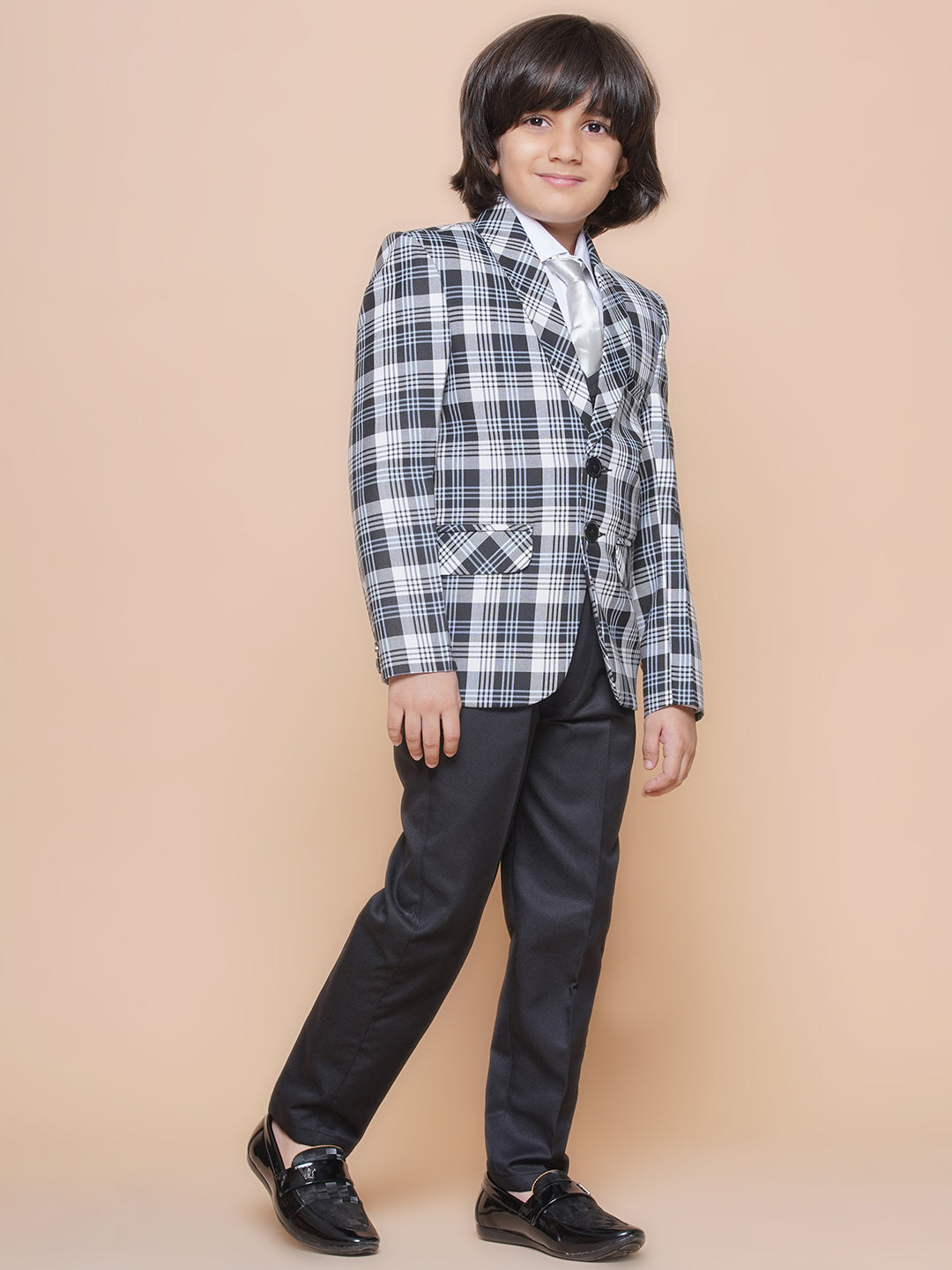 Boys Kids Check White Cotton Blend Suit Set - AJ Dezines