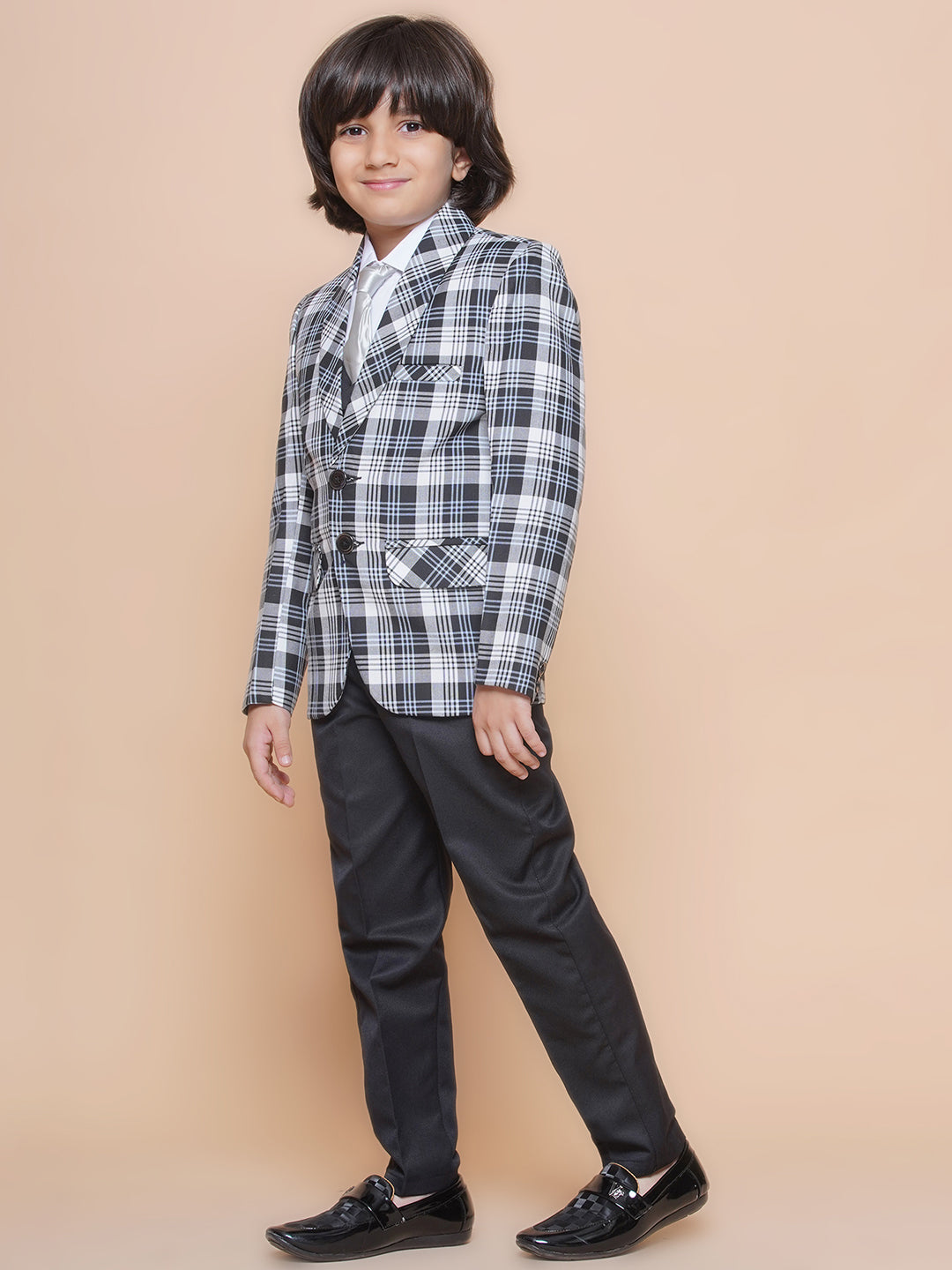 Boys Kids Check White Cotton Blend Suit Set - AJ Dezines