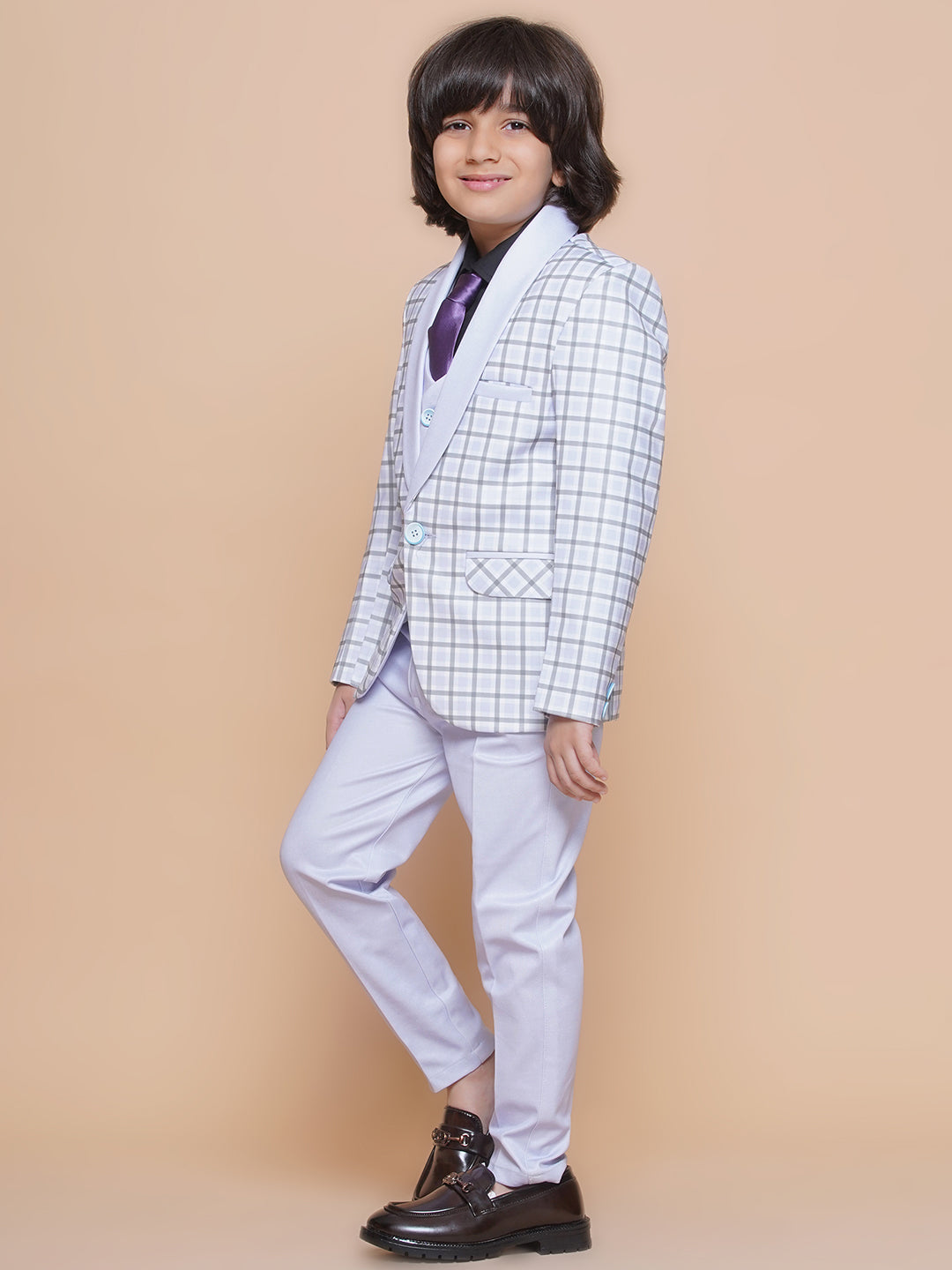 Boys Kids Check Mauve Cotton Blend Suit Set - AJ Dezines