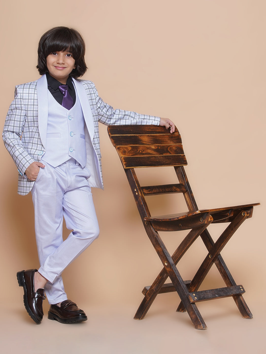 Boys Kids Check Mauve Cotton Blend Suit Set - AJ Dezines