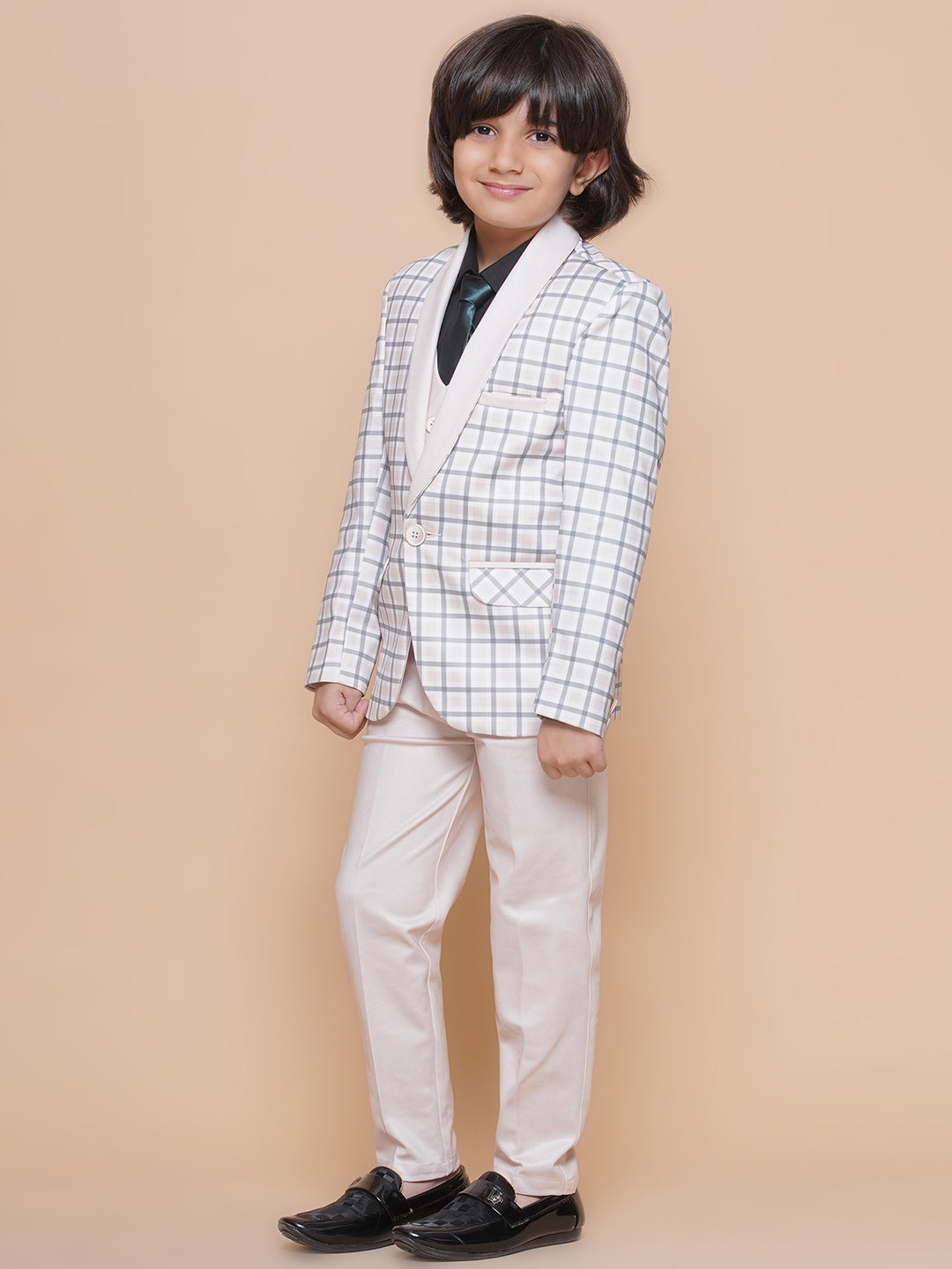 Boys Kids Check Peach Cotton Blend Suit Set