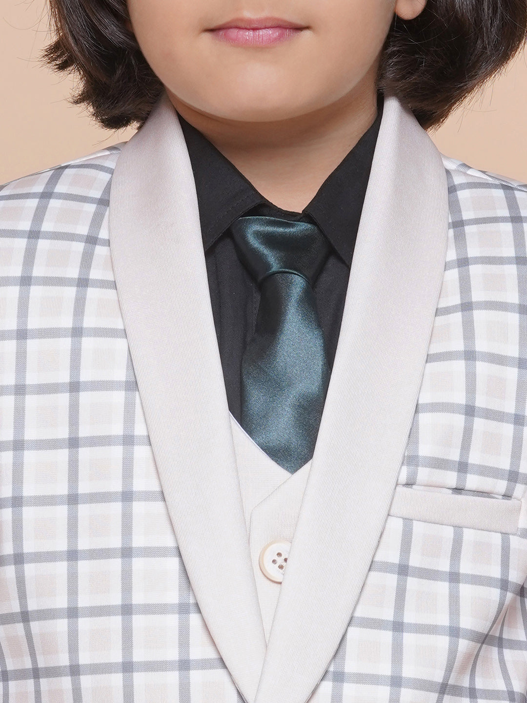 Boys Kids Check Peach Cotton Blend Suit Set - AJ Dezines