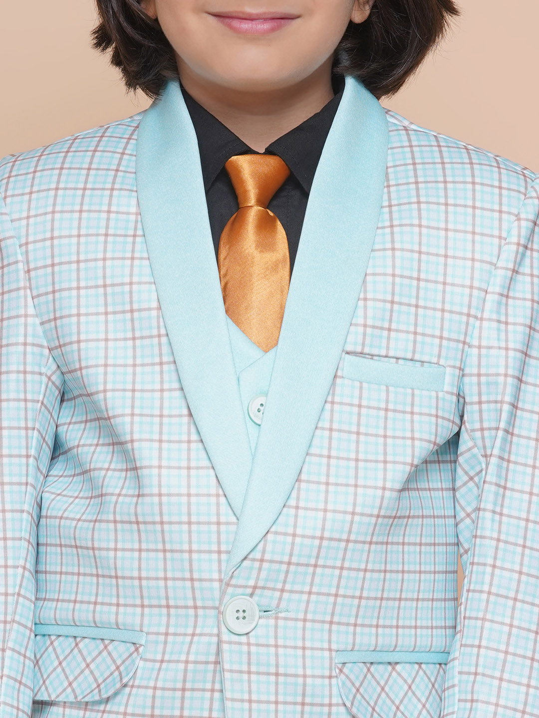 Boys Kids Check Sky Blue Cotton Blend Suit Set